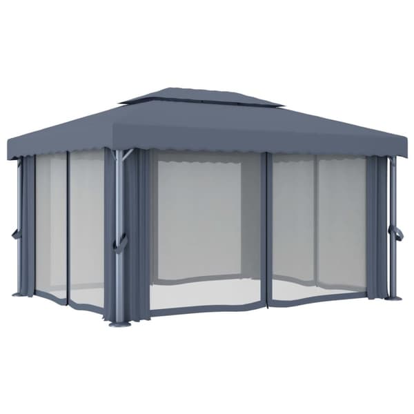 The Living Store Paviljong med draperi och ljusslinga LED 4x3 m antracit -  Partytält & paviljoner