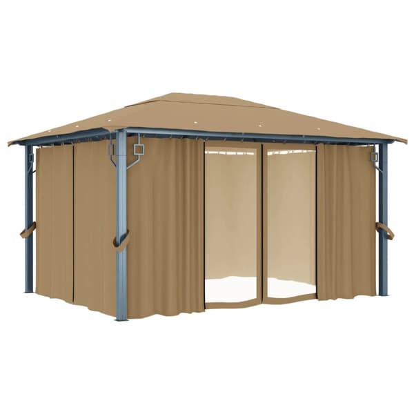 The Living Store Paviljong med draperier 400x300 cm taupe aluminium -  Partytält & paviljoner