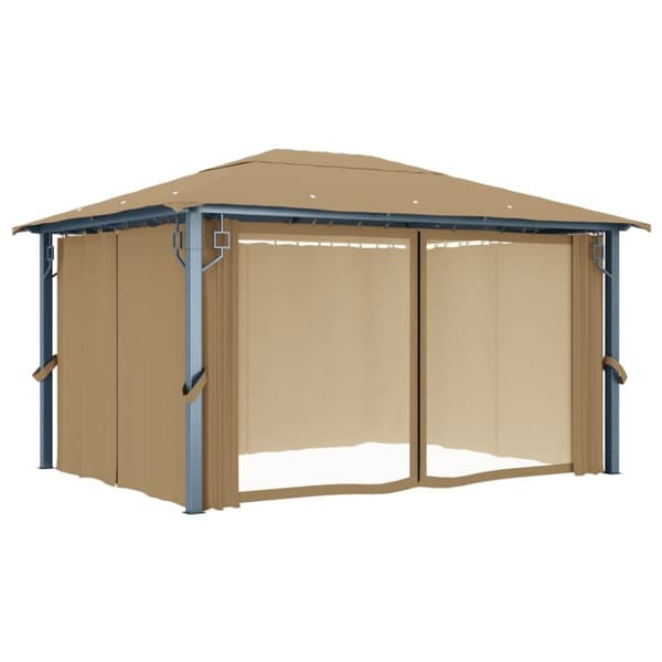 The Living Store Paviljong med draperier 400x300 cm taupe aluminium -  Partytält & paviljoner
