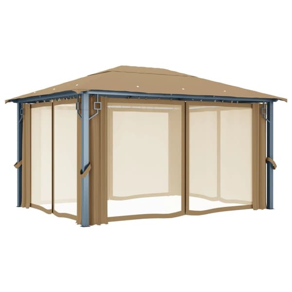 The Living Store Paviljong med draperier 400x300 cm taupe aluminium -  Partytält & paviljoner