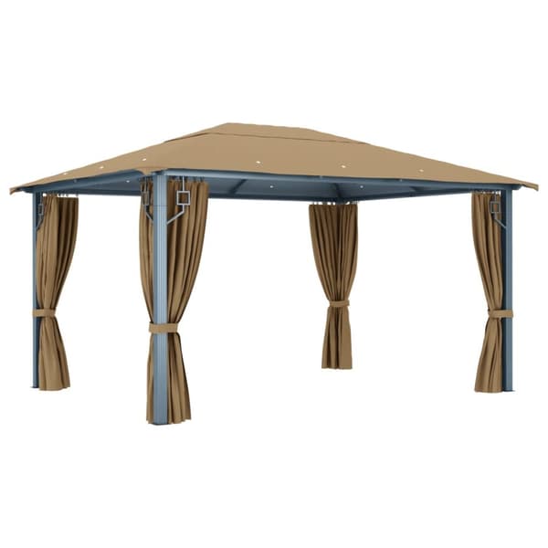 The Living Store Paviljong med draperier 400x300 cm taupe aluminium -  Partytält & paviljoner