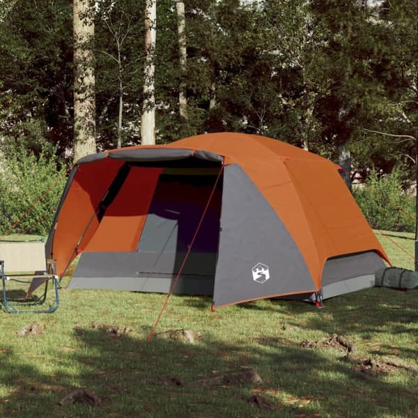 The Living Store 4-personers campingtelt med fortelt vandtæt grå og orange -  Telte