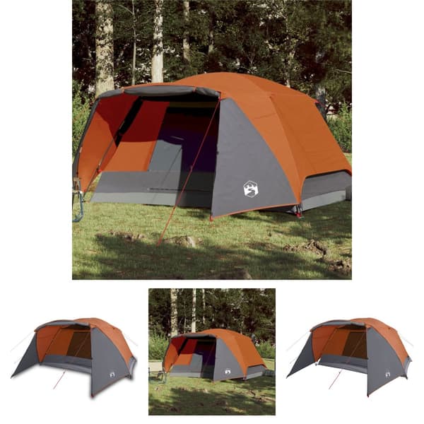The Living Store 4-personers campingtelt med fortelt vandtæt grå og orange -  Telte