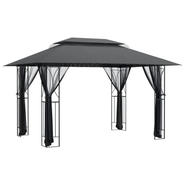 The Living Store pavillon med sidevægge 400x300x270 cm stål antracitgrå - Festtelte & havepavilloner