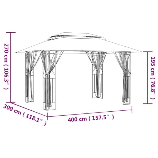 The Living Store pavillon med sidevægge 400x300x270 cm stål antracitgrå - Festtelte & havepavilloner