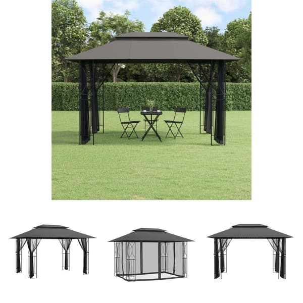 The Living Store pavillon med sidevægge 400x300x270 cm stål antracitgrå - Festtelte & havepavilloner