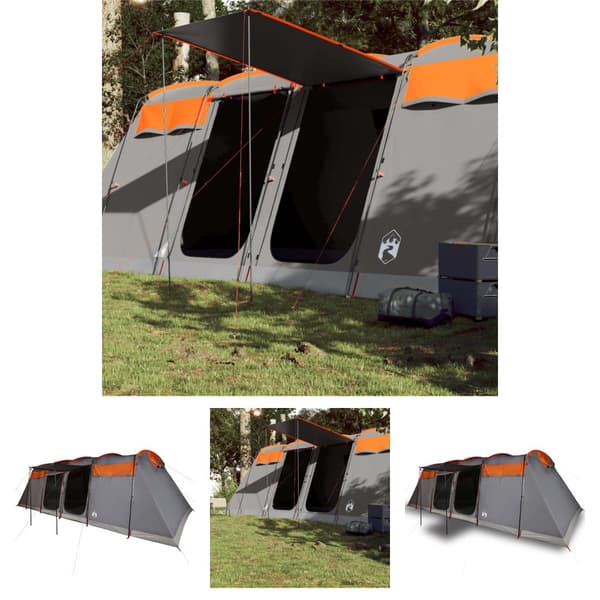 The Living Store Familjetält tunnel 8 person grå och orange vattentätt -  Tält