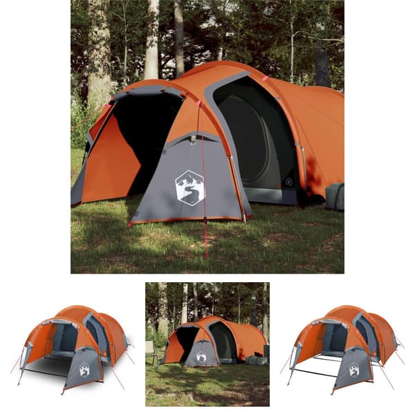 The Living Store Campingtält tunnel 3 personer grå och orange vattentätt -  Tält