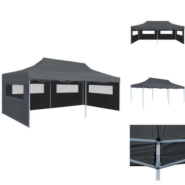 Festtelte & havepavilloner - Living foldbart pop-op-festtelt med sidevægge 3x6 m antracitgrå