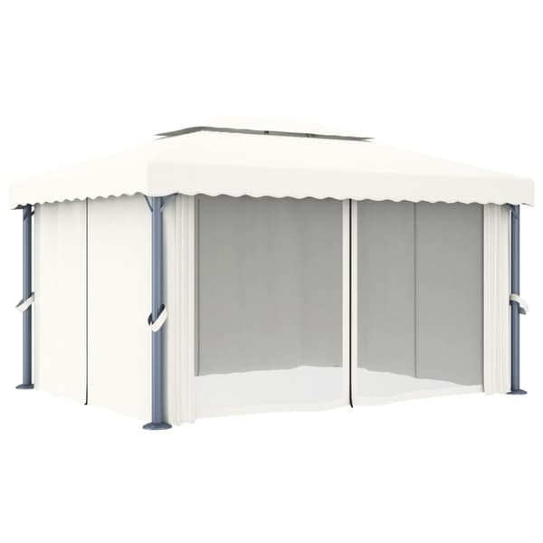 Festtelte & havepavilloner - Living pavillon med gardin og LED-lyskæder 4x3 m cremefarvet