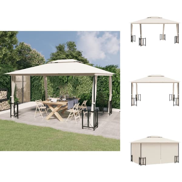 Festtelte & havepavilloner - Living pavillon med sidevægge og dobbelttag 3x4 m cremefarvet