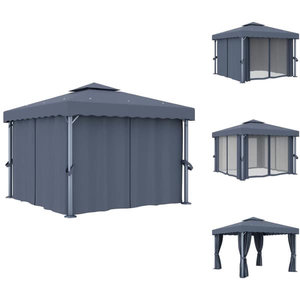Festtelte & havepavilloner - Living pavillon med gardin 3x3 m aluminium antracitgrå