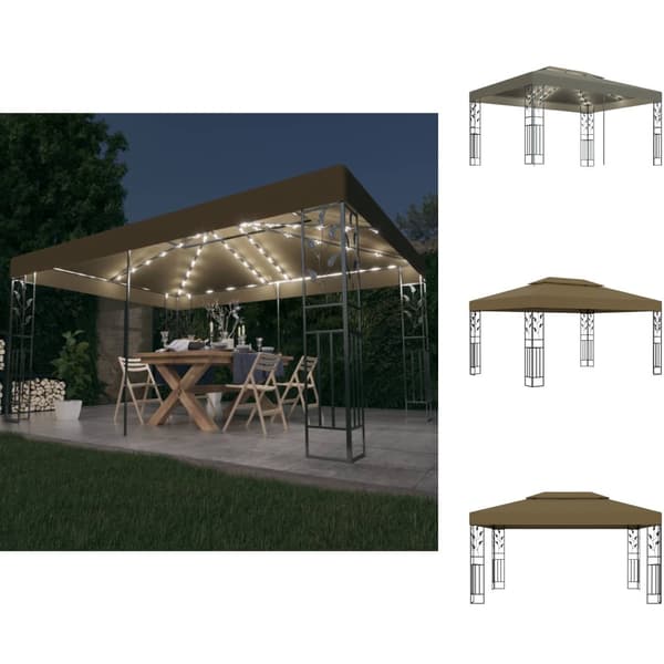 Festtelte & havepavilloner - Living pavillon med dobbelt tag og LED-lyskæder 3x4 m gråbrun
