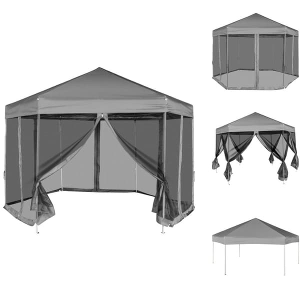 Partytält & paviljoner - Living Pop-Up Partytält med 6 sidoväggar sexkantigt 3,6x3,1 m grå