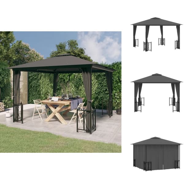 Festtelte & havepavilloner - Living pavillon med sidevægge og dobbelttag 3x3 m antracitgrå