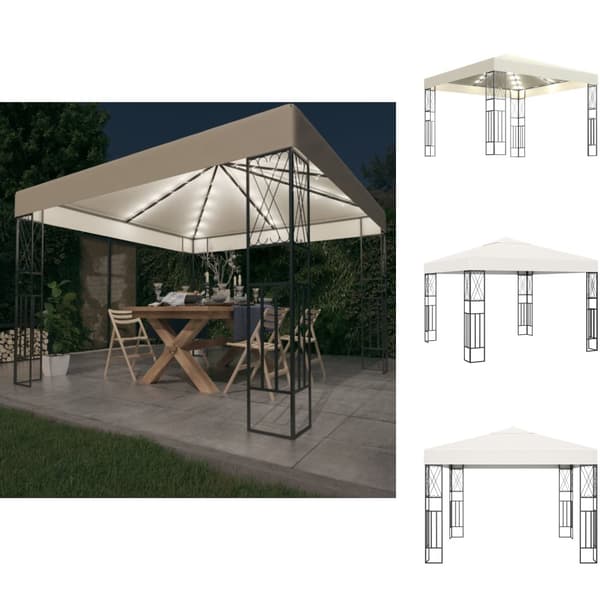 Festtelte & havepavilloner - Living pavillon med LED-lyskæder 3x3 m stof cremefarvet