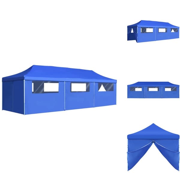Festtelte & havepavilloner - Living foldbart pop up-festtelt med 8 sidevægge 3 x 9 m blå