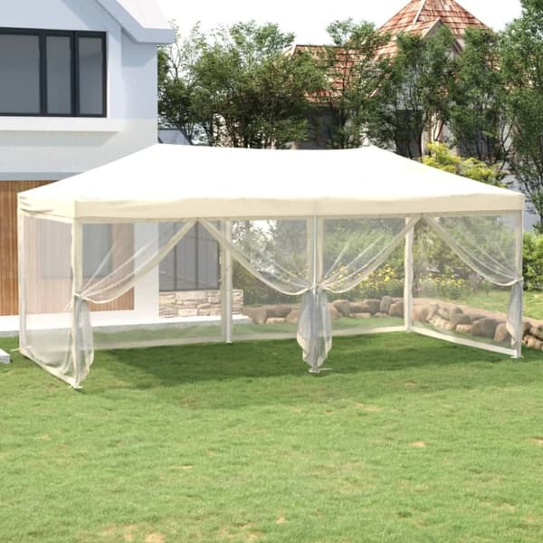 Partytält & paviljoner - Living Hopfällbart partytält med sidoväggar gräddvit 3x6 m