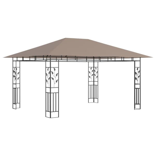 Festtelte & havepavilloner - Living pavillon med myggenet + LED-lyskæder 4x3x2,73 m gråbrun