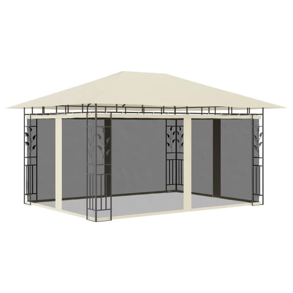 Partytält & paviljoner - Living Paviljong med myggnät 4x3x2,73 m gräddvit 180 g/m²