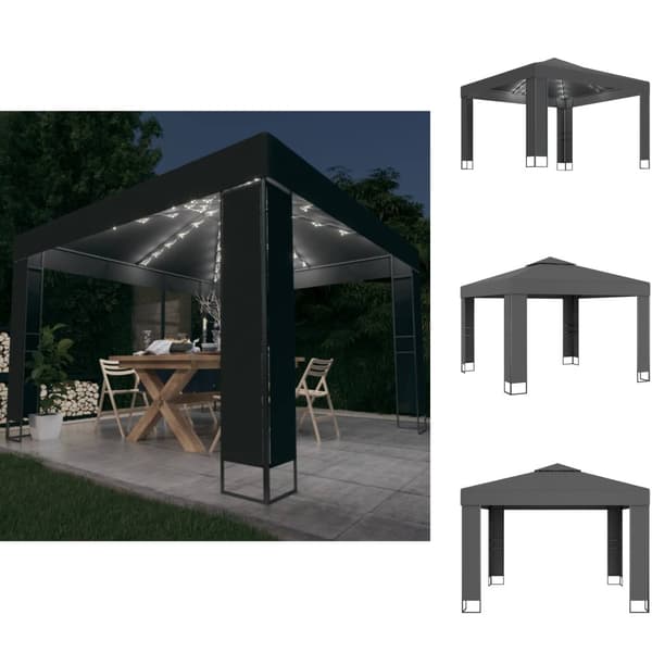 Festtelte & havepavilloner - Living pavillon med dobbelt tag og LED-lyskæder 3x3 m antracitgrå