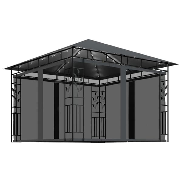 Katokset & huvimajat - Living Huvimaja hyttysverkko ja LED-valonauhat 3x3x2,73 m antrasiitti