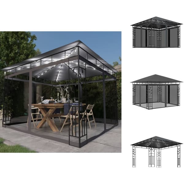 Katokset & huvimajat - Living Huvimaja hyttysverkko ja LED-valonauhat 3x3x2,73 m antrasiitti
