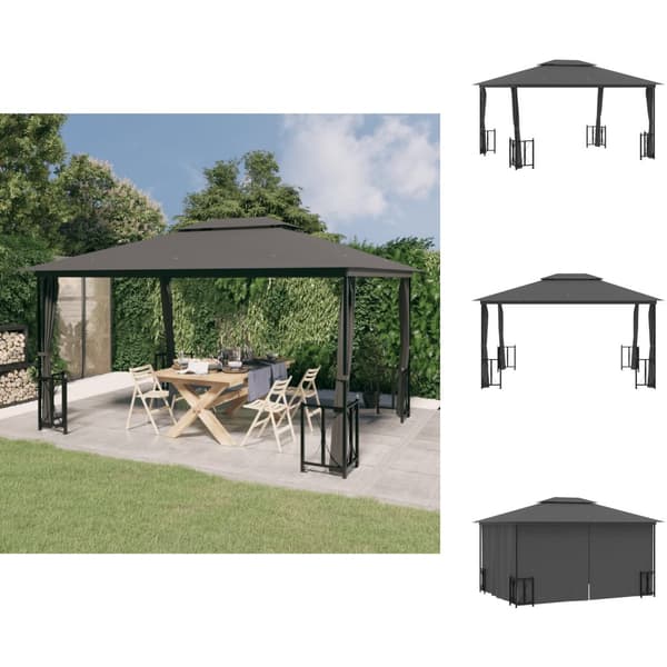 Partytält & paviljoner - Living Paviljong med draperier och dubbelt tak 3x4 m antracit
