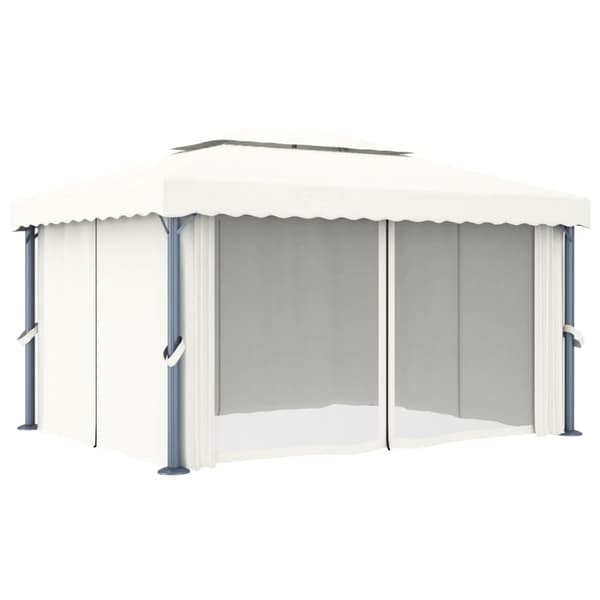 Festtelte & havepavilloner - Living pavillon med gardin 4x3 m aluminium cremefarvet