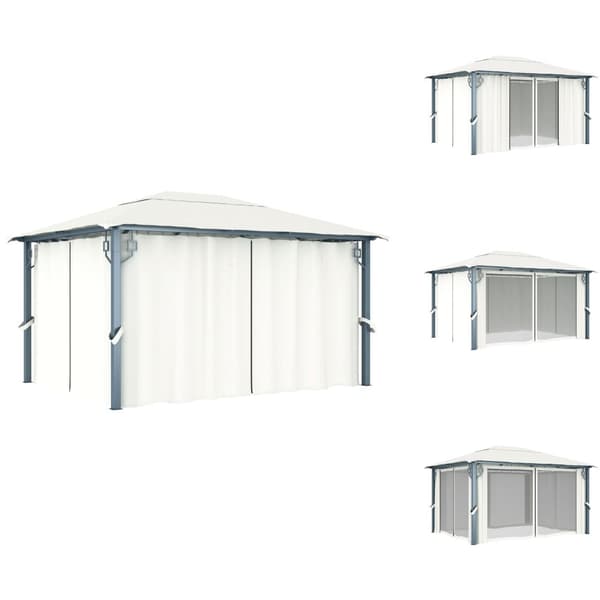 Partytält & paviljoner - Living Paviljong med draperier 400 x 300 cm gräddvit aluminium