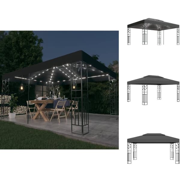 Festtelte & havepavilloner - Living pavillon med dobbelt tag og LED-lyskæder 3x4 m antracitgrå