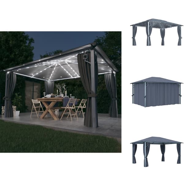 Katokset & huvimajat - Living Huvimaja verhoilla ja LED-valonauhoilla 4x3 m antras. alumiini
