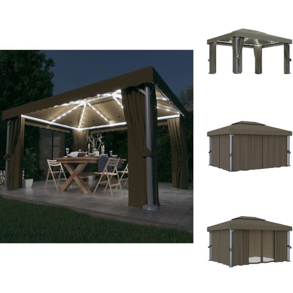 Partytält & paviljoner - Living Paviljong med draperi och ljusslinga LED 4x3 m taupe