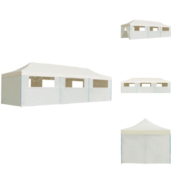 Festtelte & havepavilloner - Living foldbart pop op-festtelt med 8 sidevægge 3 x 9 m cremefarvet