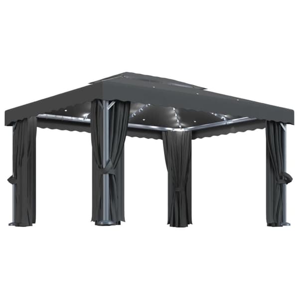 Festtelte & havepavilloner - Living pavillon med gardin og LED-lyskæder 4x3 m antracitgrå