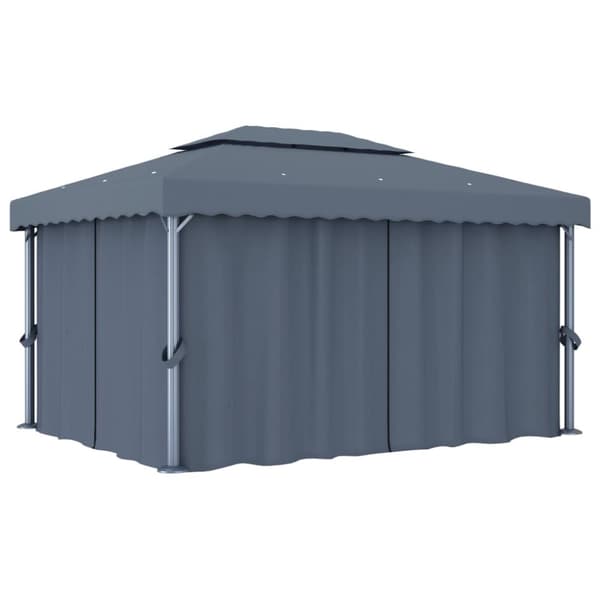 Festtelte & havepavilloner - Living pavillon med gardin og LED-lyskæder 4x3 m antracitgrå