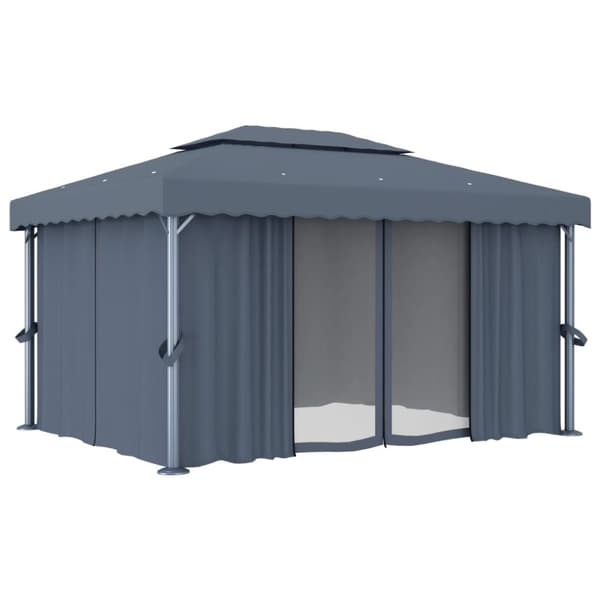 Festtelte & havepavilloner - Living pavillon med gardin og LED-lyskæder 4x3 m antracitgrå
