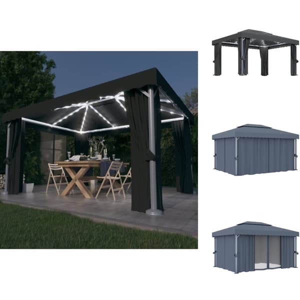 Festtelte & havepavilloner - Living pavillon med gardin og LED-lyskæder 4x3 m antracitgrå