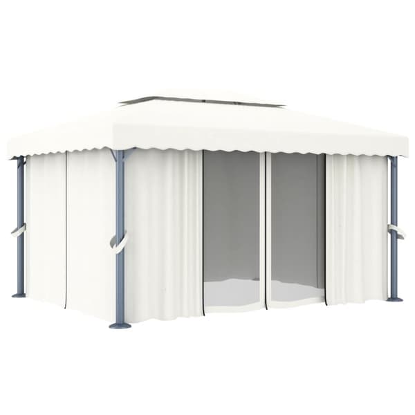 Huvimaja verhoilla ja LED-valonauhoilla 4x3 m kermanvalkoinen - Huvimaja - Huvimajat - Home & Living