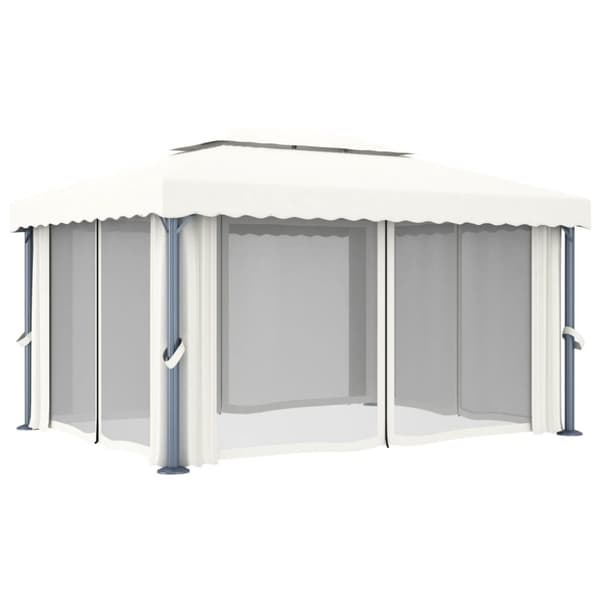 Huvimaja verhoilla ja LED-valonauhoilla 4x3 m kermanvalkoinen - Huvimaja - Huvimajat - Home & Living