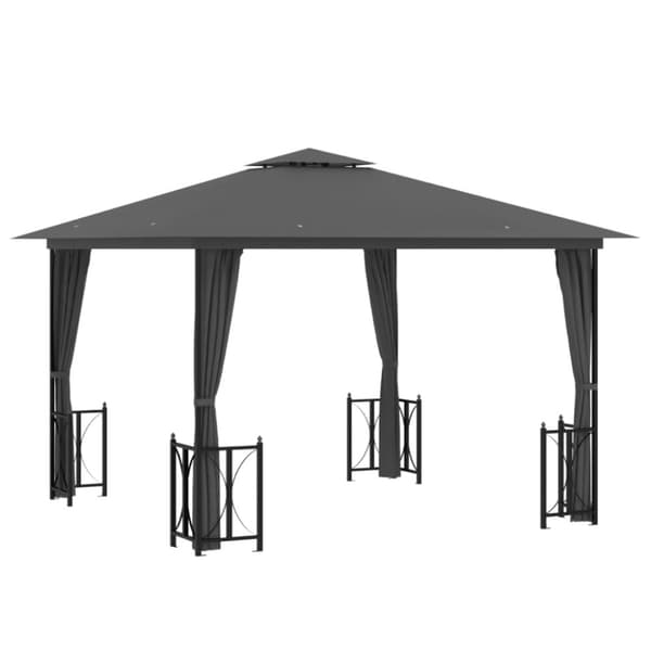 Paviljong med draperier och dubbelt tak 3x3 m antracit - Paviljong - Paviljonger - Home & Living