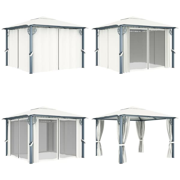 Havepavillon med gardin 300x300 cm aluminium cremefarvet - Pavillon - Pavilloner - Home & Living