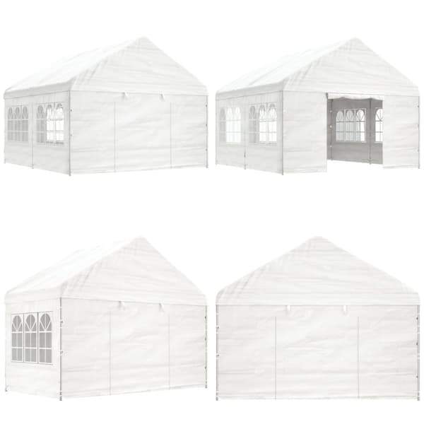 Pavillon med tag 4,46x4,08x3,22 m polyethylen hvid - Pavillon - Pavilloner - Home & Living