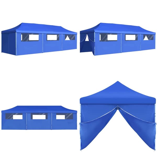 Pop-Up hopfällbart partytält med 8 sidoväggar blå 3x9 m - Partytält - Festtält - Home & Living