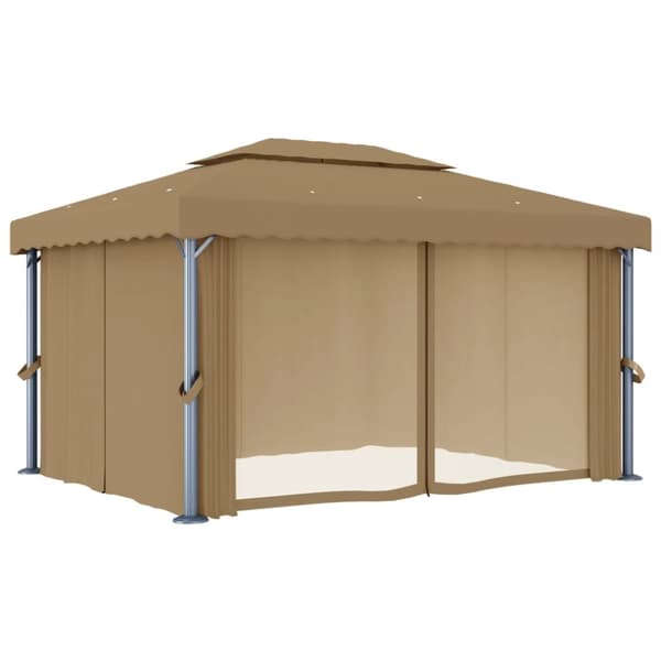 Huvimaja verhoilla 4x3 m harmaanruskea alumiini - Katos - Katokset - Home & Living