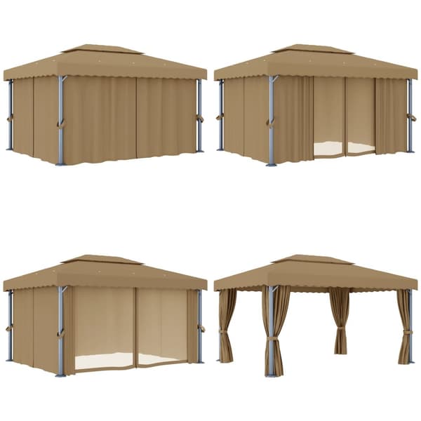 Pavillon med gardin 4x3 m aluminium gråbrun - Lysthus - Lysthuse - Home & Living