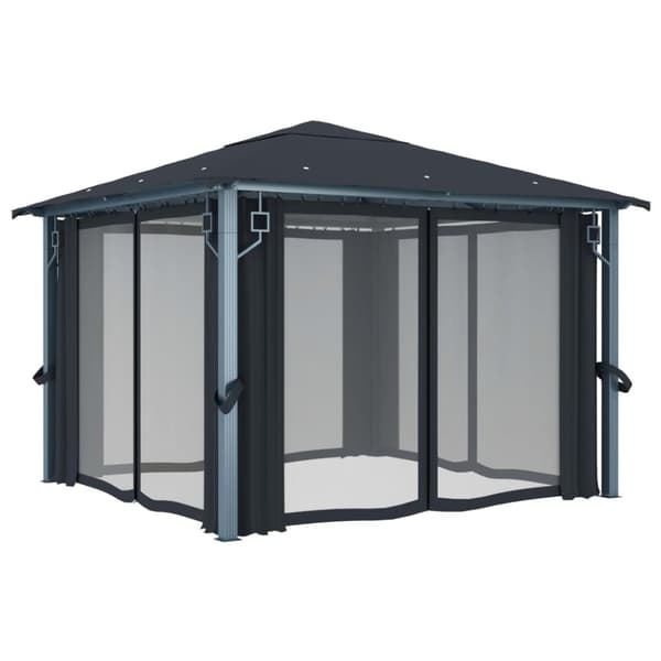 Paviljong med gardin & ljusslinga LED 3x3 m antracit aluminium - Paviljong - Paviljonger - Home & Living