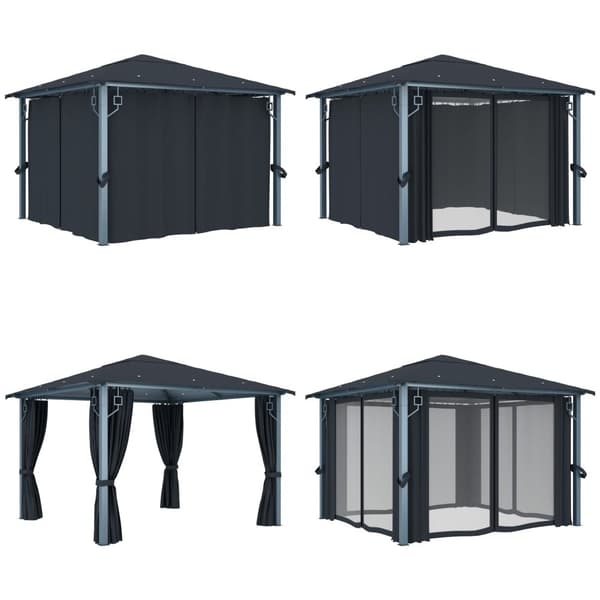 Paviljong med gardiner 300x300 cm antracit aluminium - Paviljong - Paviljonger - Home & Living