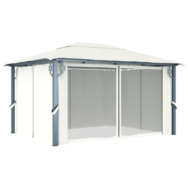 Pavillon med gardin + LED-lyskæder 400x300 cm aluminium creme - Pavillon - Pavilloner - Home & Living