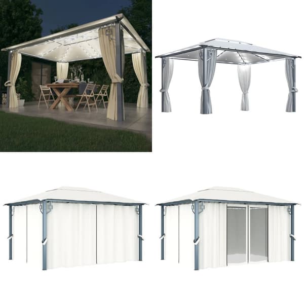 Paviljong med gardin & ljusslinga LED 4x3 m gräddvit aluminium - Paviljong - Paviljonger - Home & Living